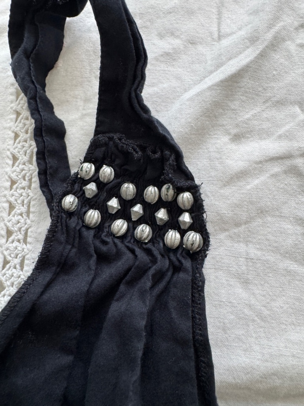Morgan De Toi Silver Beaded Black Women's Camisole Babydoll Top - Picture 6 of 7